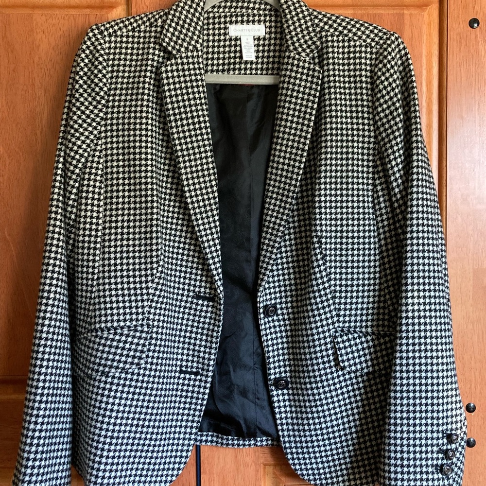 Charter Club Black and White Houndstooth Coat